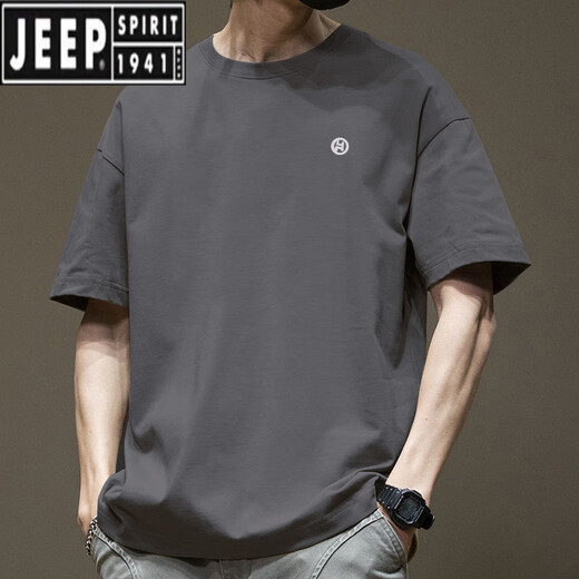 JEEP SPIRIT American short-sleeved T-shirt for men in summer pure cotton round neck trendy versatile casual 2025 new fashion brand loose Hong Kong style T white-1365 sleeve short S [suggested 80-110Jin [Jin equals 0.5 kg]]