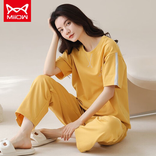 Catman Miiow New Summer Damen-Pyjama Kurzärärmelhosen dünne Frühlings- und Sommer-Outdoor-Kleidung zum Sommeranzug kurzärmelig + Hosen YZT-9717 M geeignet für (80-100jin [Jin gleich 0,5 kg]) Verschleiß