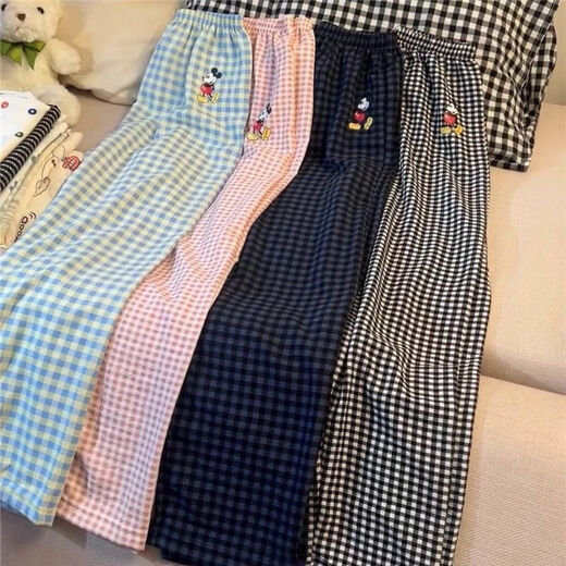 FHHUABD睡裤米奇格子长裤春夏季薄款休闲裤居家学生秋天可外家居遛弯裤子 854【长裤】 XL 【115-135斤】