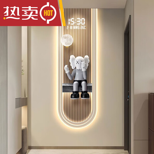 
YWZR electronic calendar display screen wall hanging new style digital display electronic clock hanging wall hanging wall violent bear living room with light installation 14699 [with digital display silent clock] 30*90CM drawing plug-in with light [digital display screen + warm white light]