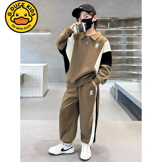 G.Duckkids Little Yellow Ente 2025 New Cool Boy Kontrast Sportpullover Set Frühling und Herbst All-Match Trendy Coffee Color 120 Empfohlene Höhe 110 cm