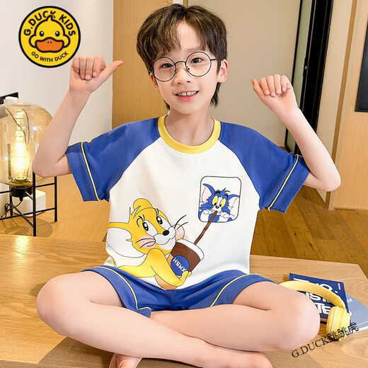 
G.DUCKKIDS little yellow duck children's pajamas boy summer short-sleeved pure cotton thin style cat and mouse medium-sized big children cartoon boy home short-sleeved cover Z6625# Kulomi 170 size 10 [suggested height 105-115cm]