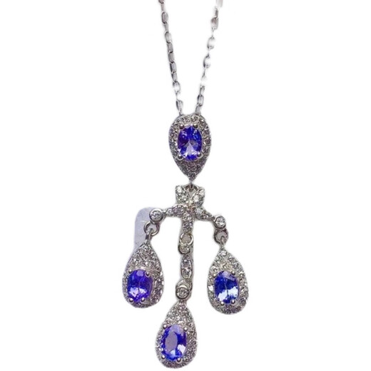 Iosn Natural Tanzanite Pendant Necklace Super Flash Super Beautiful Tanzanite Sapphire Pendant S925 Sterling Silver Luxurious Personalized Tassel Style