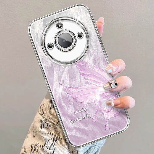 
Suitable for Honor x60 mobile phone case x50i feather yarn new honor300 butterfly colored 200 light luxury 100/90pro/magic7/6 women's model with lens film protection case Fine hole feather yarn-butterfly colored yarn blue Honor x60