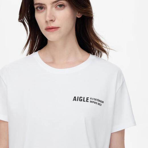 Aigle Ai Gao Kurzarm T-Shirt Frühling und Sommer Klassiker Outdoor Outdoor Outdoor Outdoor Outdoor Outdoor Casual Mode Einfacher runder Nackenpullover Pure Cotton Women Super hellweiß AV754 L (170/92A)