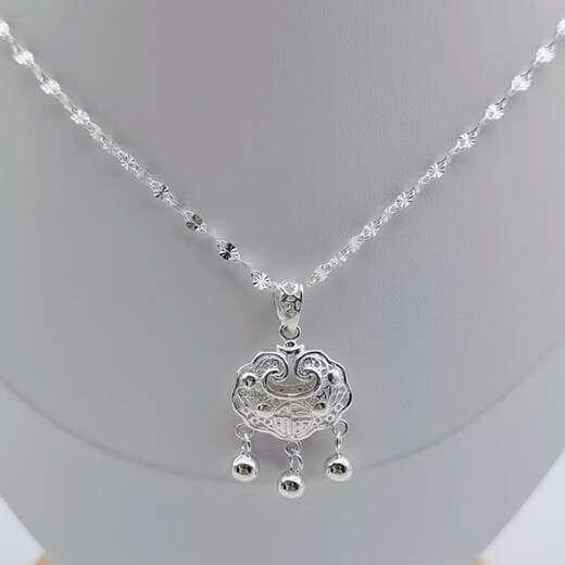 Lingmeng pure silver 9999 snowflake chain sterling silver necklace, versatile and fashionable gift, pure silver brushed lock pendant, safe pure silver 9999 snowflake chain sterling silver necklace, versatile and fashionable
