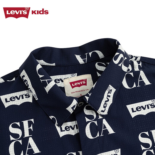 Levi s Levi's Boys' Short-Sleeved Shirt 2025 Summer New Stretchy and Comfortable Children's Short-Sleeved Shirt Dark Indigo 110/56 Recommended Height 104-110cm
