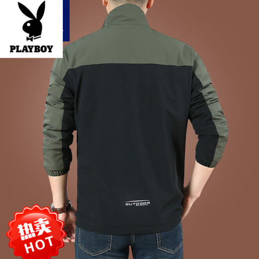 花花公子（PLAYBOY）男士加绒外套秋冬季2024新款休闲夹克男衣服男装春装上衣宽松加厚 9896[军绿黑]不加价 加绒 4XL
