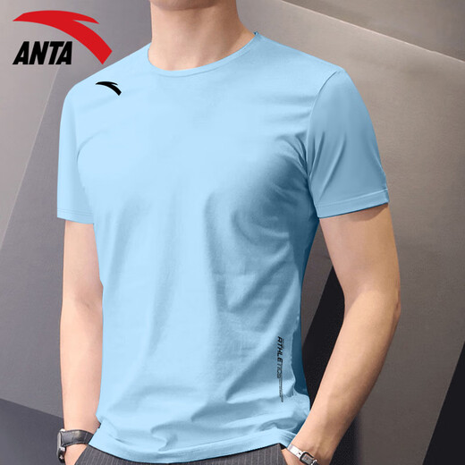 Anta quick-drying T-shirt short-sleeved men's thin style 2025 summer new ice silk quick-drying clothes round neck half-sleeved running fitness clothing 7114-8 Wing spread blue L (175)