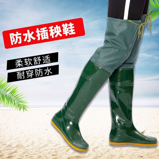 
Waterproof shoes with waterproof shoes over knee design super high tube rain new elastic mouth under field planting paddy field soft bottom over knee fishing glue 005 lace-up medium-length rice transplanting shoes 37