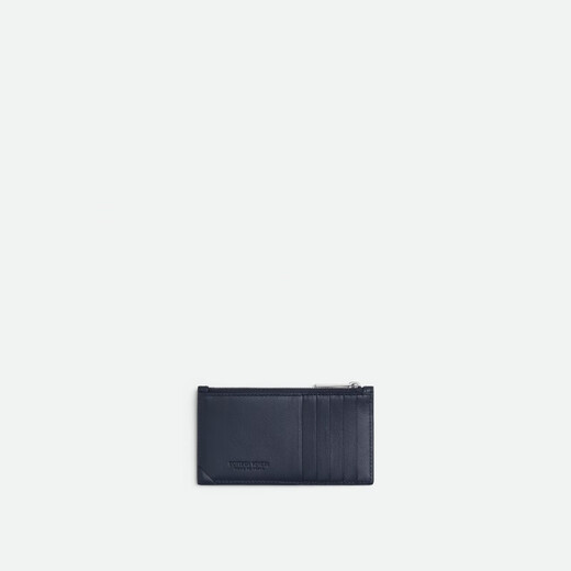 Bottega Veneta BV gift new men's STAMP woven zipper card holder for boyfriend, deep blue, one size fits all