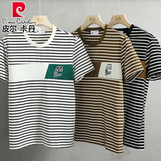 
Pier Cardin ice silk cotton T-shirt for men striped short sleeves 2025 new round neck half sleeve T-shirt for summer men's thin top K9898 white (high quality cotton) M (90-105Jin[Jin equals 0.5 kg])