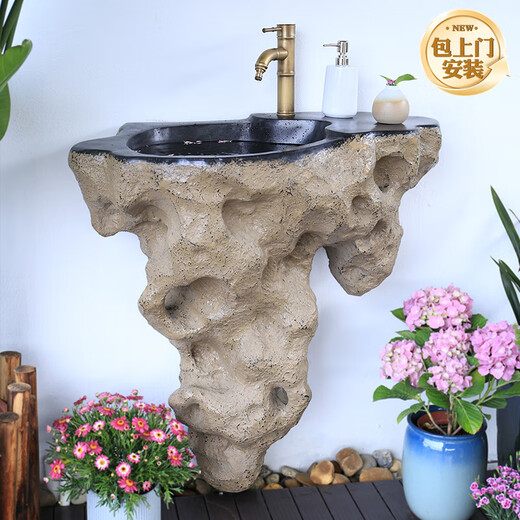 Yushixuan courtyard outdoor washbasin garden B&B washbasin courtyard terrace wall-mounted integrated washbasin outdoor imitation stone Yingshan washbasin + mop pool (with faucet)