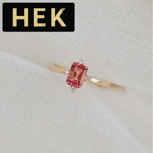 HEK 18K rose gold pink tourmaline ring small octagonal colored gemstone ring set with diamonds 18k gold