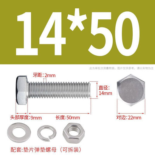 Parrot 304 stainless steel external hexagonal screw bolt set with nut full thread long screw M3M4M5M6M8M10M12 M14 thread diameter 14mm 2 sets length 190mm
