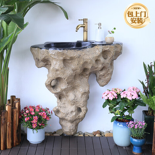 Yushixuan courtyard outdoor washbasin garden B&B washbasin courtyard terrace wall-mounted integrated washbasin outdoor imitation stone Yingshan washbasin + mop pool (with faucet)