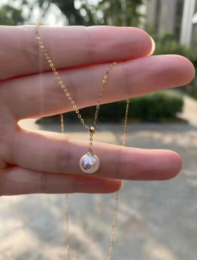 Iosn Japanese natural seawater akoya pearl pendant 18k gold Y chain pendant perfect round extremely bright temperament necklace 18k gold Kajia Y chain akoya pearl heavenly grade 7-7.5mm