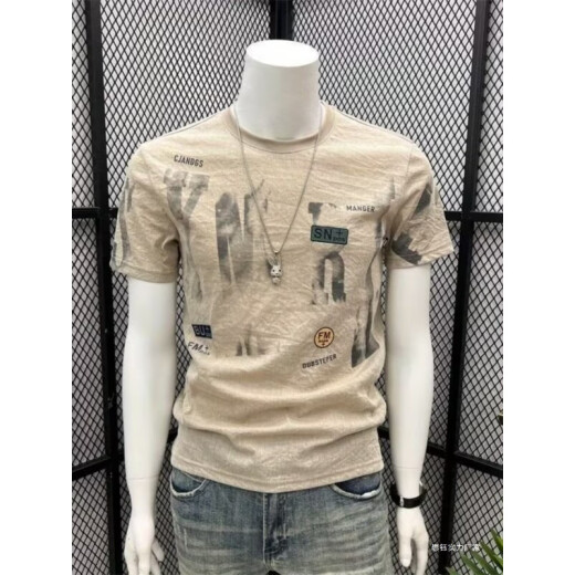 COLORFUL GEMS麻棉恤男士新款印花短袖体恤衣服半袖上衣 829灰色 M