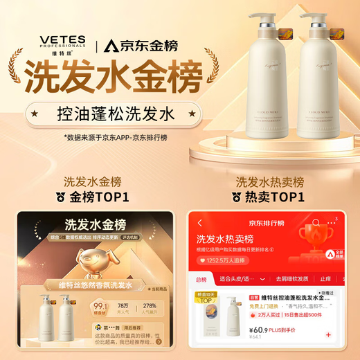 维特丝洗发水男女士控油蓬松洗头膏露无硅油持久去屑止痒留香金榜第1名