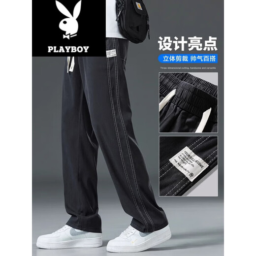 花花公子（PLAYBOY）天丝牛仔裤男士2025夏季新款宽松直筒休闲阔腿裤男潮牌冰丝长裤男 1048蓝色 夏季 薄款 M 建议85-105斤