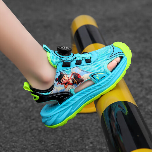 Heacooa nezha sandalen jungen hübsche baotou 2025 Neue Sommer Kinder Beachschuhe weiche Sohle Sandalen Little Junge 983 Schwarz Orange 33