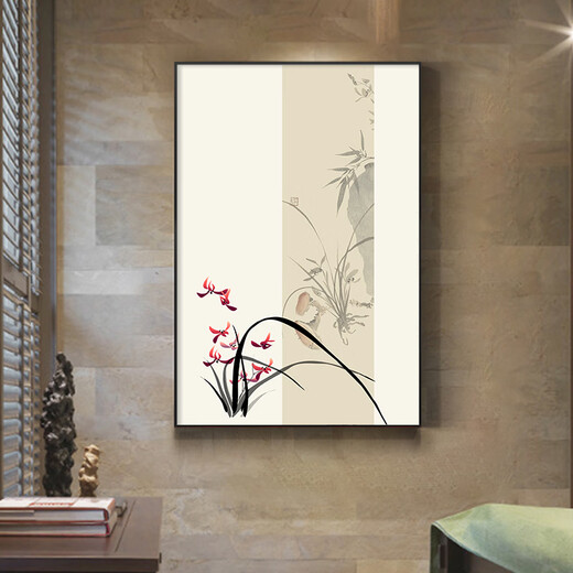 Living room background wall decoration painting, entrance hall hanging painting, tea room calligraphy and painting mural, Chinese painting office wall hanging, ink painting wall, Type I - Elegant Orchid A40cm wide * 60cm high high-definition texture picture + aluminum