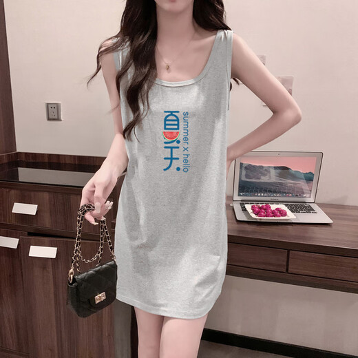 EOENKKY Dragon Fruit Color Sleeveless Vest Night Dress Female Summer Student Girl Sweet Spicy Sexy T-shirt Pajama Pure Home Clothing Powder Root Powder 673# Summer M
