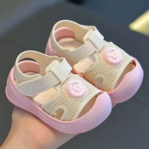 G.duck Little Yellow Duck Baby Toddler Shoes Children's Cute Baotou Anti-collision Anti-slip Fashionable Soft Sole Outer Wear Velcro Sandals Khaki Color 22 Inner Length 13CM