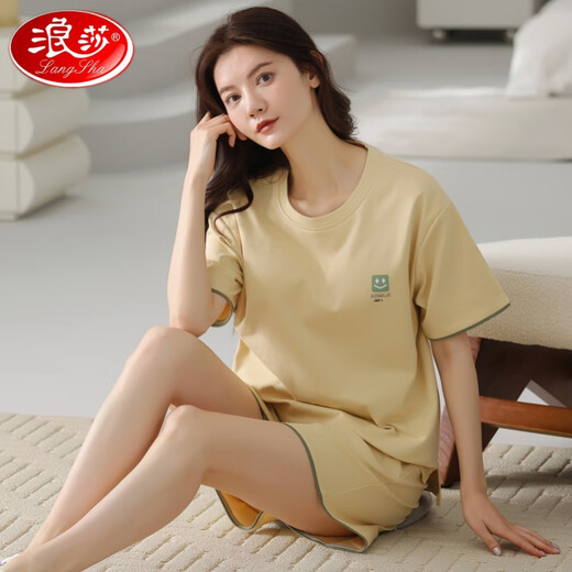 浪莎（LangSha）高档2025夏睡衣女纯棉短袖短裤韩版可爱加大码可外穿棉家居服套装 A9856 M (75-95斤)