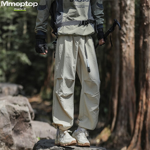 MMOPTOP outdoor ice silk work pants for summer men's light and cool breathable paratrooper casual pants MXXK22 apricot color L