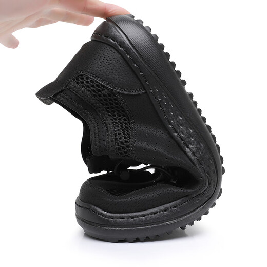 Brigjing summer breathable men's mesh shoes old Beijing cloth shoes men's lightweight hollow casual shoes middle-aged and elderly anti-slip soft-soled dad's shoes black 12353 40 (250mm)