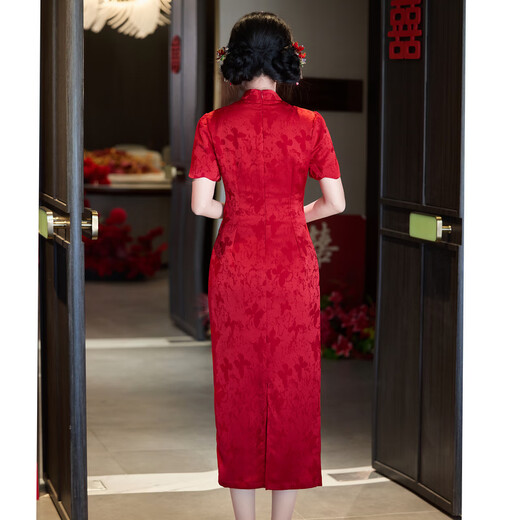 Hongdou Hodo Nouveaux vêtements de toast chinois 2025 New Red Cheongsam Bride Wedding Engagement Robe Brand Robe Return Girl Red M