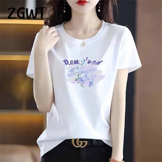 
ZGWT light luxury high-end brand short-sleeved T-shirt for women loose new summer fashion round neck versatile base shirt top 6212 gray pink short-sleeved 2XL (recommended 135-150Jin [Jin equals 0.5 kg])