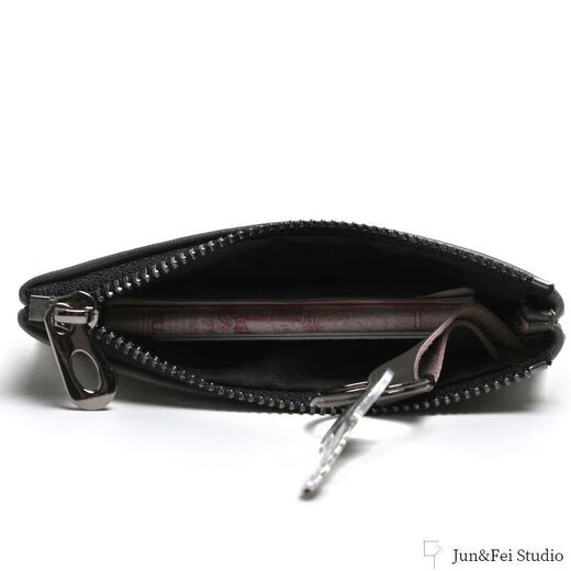 Orange Central einfache weiche Fine-Seeme-Gutschein-Schlüsselbeutel Frauen Mini Leder Kurzer Reißverschluss Brieftasche kleine silberne Beutel Schwarz-Small