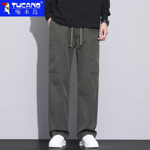 啄木鸟休闲裤男2025夏季新款美式工装裤子男士潮流宽松直筒阔腿长裤子男 9856 军绿色 XL 建议130-150斤