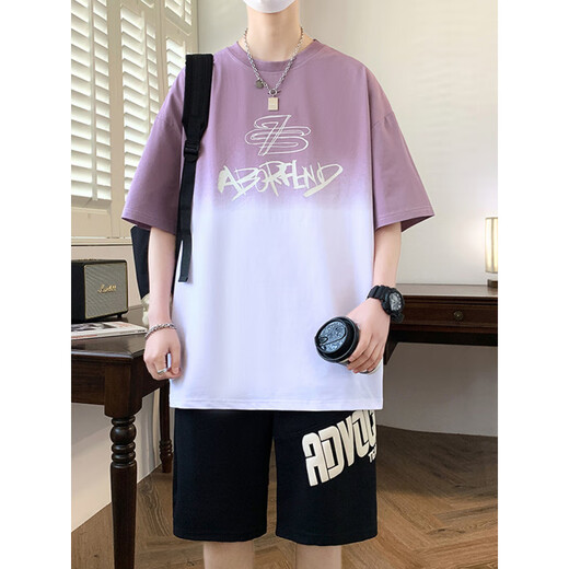 Teenager Sommersport-Set Kurzärmler T-Shirt 12-15 Highschool-Schüler 13 Kinder 3523-5 Weißes Set [Kurzarm + schwarze Shorts] 180 xl (ca. 120-135jin [Jin gleich 0,5 kg]))