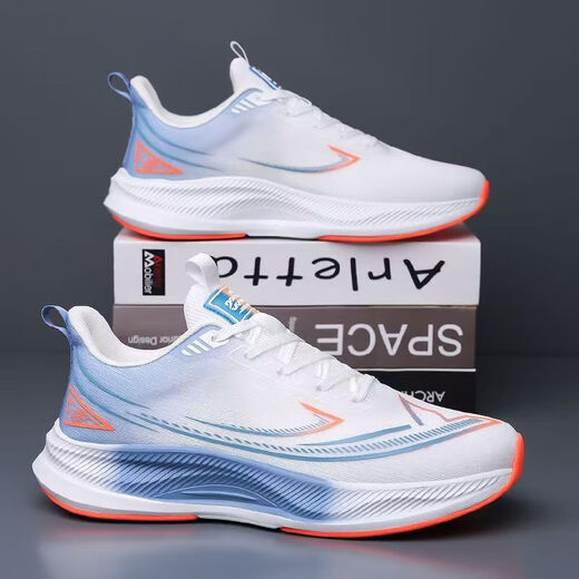 
Men's shoes for spring and summer new style flying woven breathable mesh running shoes soft sole shock-absorbing men's sports trendy shoes LS-826 blue and black 44