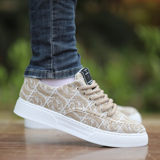 Holzspecker Old Peking Canvas Herrenschuhe bequeme Frühling Neue Männer lässige Schuhe atmungsaktiv und ganz patcharme Soft Sohle Sportboard Schuhe 6636 Graues Canvas Model kleinere Plus-Size-Schuhe 39