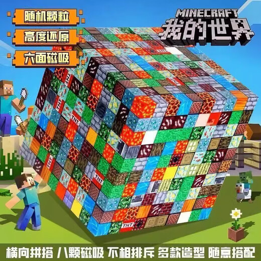 丹米琦我的世界磁力方块积木玩具儿童大颗粒积木益智玩具3-6岁生日礼物