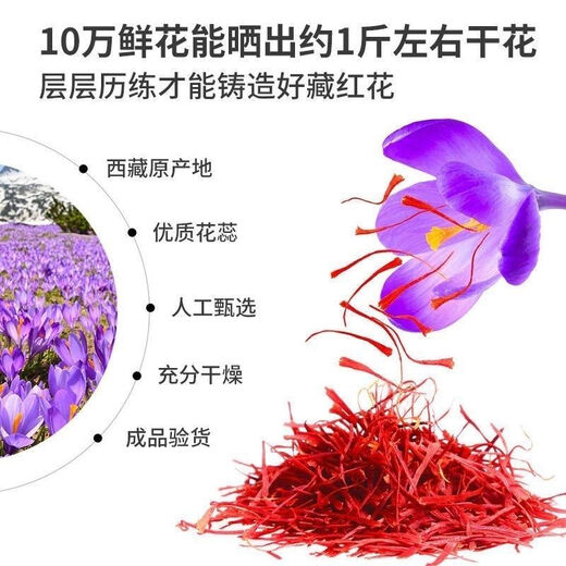 L'efficacité et la fonction du même safran de Fat Donglai. Combien cela coûte-t-il de faire tremper 50 g de véritable 50 g de Xixi par gramme dans de l'eau ? Safran. Safran spécial. Un shot de 3 bouteilles.