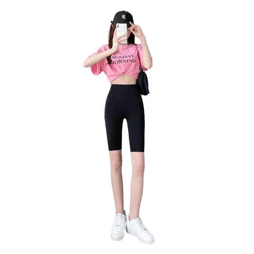 蕉下森林灰色五分鲨鱼裤女外穿夏季薄款高腰提臀打底跑步健身运动瑜伽短裤 深灰+肤色 2XL 建议141-155斤
