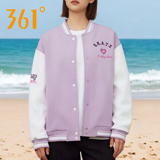 361°运动外套女士棒球服25春秋季飞行夹克上衣学生运动服开襟卫衣女装 羽白 XS