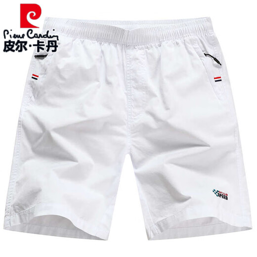皮尔卡丹（pierre cardin）高端纯棉短裤男款夏季外穿宽松休闲五分裤全棉沙滩裤大裤衩白色针 P-深蓝【9277】拉链口袋 L 【115-135斤左右】
