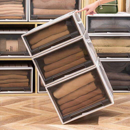 Kleiderschrank-Aufbewahrungsbox, Schubladen-Aufbewahrungsbox, Heim-Kleiderschrank, Kleidungs-Aufbewahrungsbox, Kunststoff-Kleidungsaufbewahrung, Aufbewahrungsschrank, Exportmodell 3523, Tiefe 47 x Breite 35 x Höhe 23 cm, Sonderpreis, eine Packung, braun