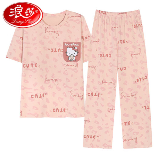 浪莎带胸垫睡衣女春夏季纯棉短袖长裤可爱卡通公主风可外穿家居服套装 C9207带胸垫短长 女2XL[建议135-160斤] 均码