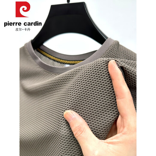 Pier Cardin Ice Silk Mesh T-Shirt Herren kurzärmelige runde Hals Sommer Eissensen atmungsaktives schweißabsorbierend