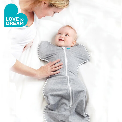 LOVE TO DREAM澳洲品牌新生婴儿防惊跳睡袋四季通用襁褓式睡袋儿童投降式防踢被 经典款灰色（四季通用） M码：8-15斤（约3-6个月）