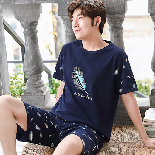 MODAL-Männer purer Baumwollpyjamas kurzärmelige lässige Baumwoll-Herren-Hauskleidung kann außerhalb des Anzugs Sommer YZT679 M [80-100jin [Jin gleich 0,5 kg] Verschleiß]