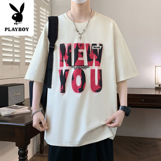 花花公子（PLAYBOY）13青少年短袖t恤男孩12-15岁初中学生帅气宽松半袖14大童夏装上衣 LF5012-粉红色 M 75至105斤