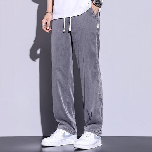 Pantalon à jambes larges de la soie de glace d'été Pantalon décontracté pour les hommes denours lâches hommes printemps et d'été minces de sol pantalon décontracté en 1048 gris m